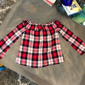 Mixed Threads Buffalo Plaid Off Shoulder Top